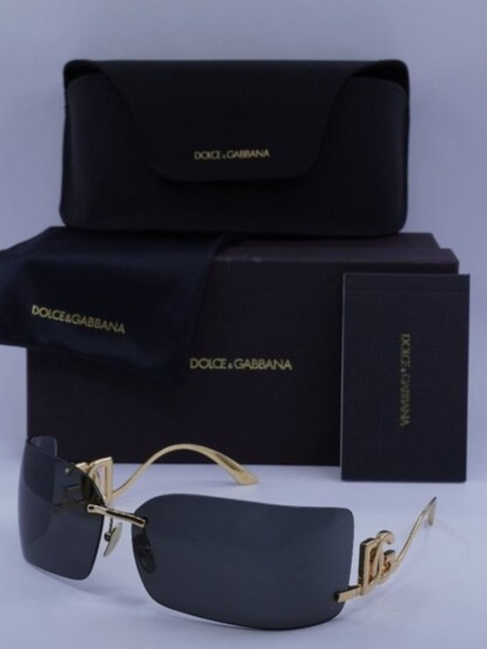 Dolce & Gabbana DG2319 02/87 Rectangle Sunglasses - Gold/Dark grey